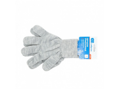 Перчатки трикотажные, акрил, серая туча, двойная манжета Россия Сибртех